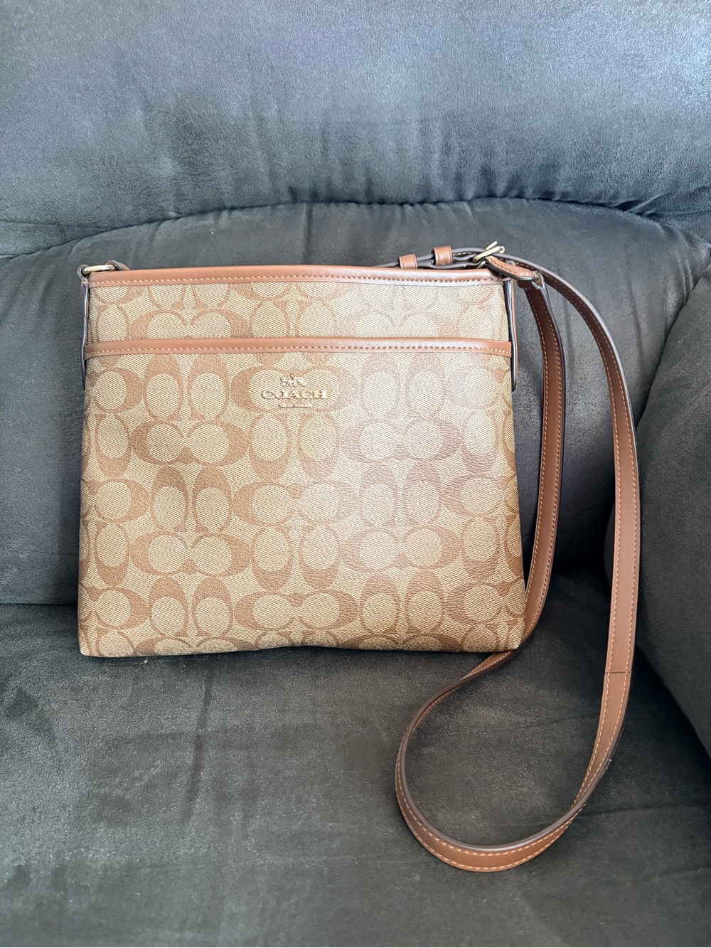 Coach Khaki and Tan Signature Crossbody Bag
